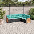 6-teiliges Gartensofa-Set mit Kissen, schwarzes Polyrattan