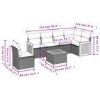 7-teiliges Gartensofa-Set mit Kissen, schwarzes Polyrattan