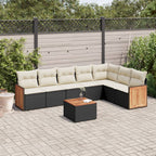 8-tlg. Garten-Sofagarnitur mit Kissen Schwarz Poly Rattan
