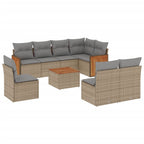 9-tlg. Garten-Sofagarnitur mit Kissen Beige Poly Rattan