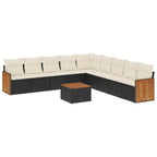 10-tlg. Garten-Sofagarnitur mit Kissen Schwarz Poly Rattan