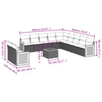 12-tlg. Garten-Sofagarnitur mit Kissen Grau Poly Rattan
