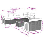 9-teiliges Gartensofa-Set mit Kissen, grau, Polyrattan