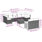 9-teiliges Gartensofa-Set mit Kissen, schwarzes Polyrattan