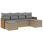 6-tlg. Garten-Sofagarnitur mit Kissen Beige Poly Rattan