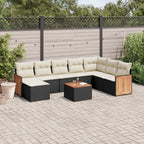 9-tlg. Garten-Sofagarnitur mit Kissen Schwarz Poly Rattan