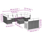 10-teiliges Gartensofa-Set mit Kissen, grau, Polyrattan