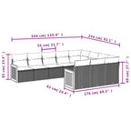 10-teiliges Gartensofa-Set mit Kissen, schwarzes Polyrattan