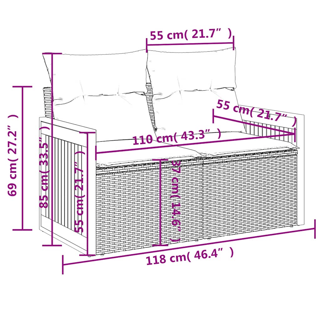 11-teiliges Gartensofa-Set mit Kissen, grau, Polyrattan