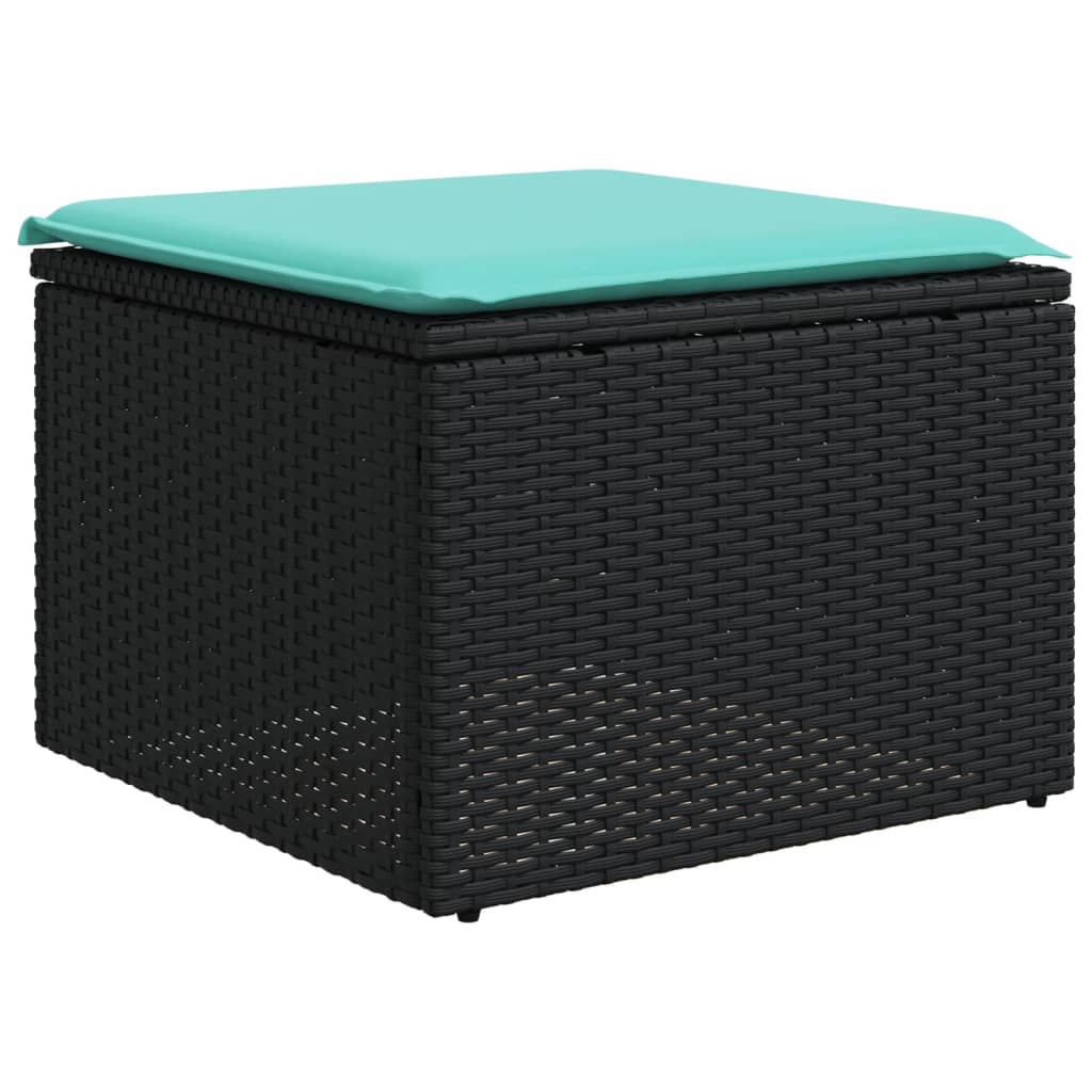 10-teiliges Gartensofa-Set mit Kissen, schwarzes Polyrattan