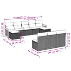 10-teiliges Gartensofa-Set mit Kissen, grau, Polyrattan