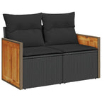9-tlg. Garten-Sofagarnitur mit Kissen Schwarz Poly Rattan