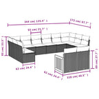12-teiliges Gartensofa-Set mit Kissen, schwarzes Polyrattan