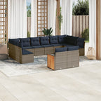 12-teiliges Gartensofa-Set mit Kissen, grau, Polyrattan