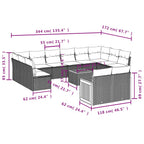 13-tlg. Garten-Sofagarnitur mit Kissen Schwarz Poly Rattan