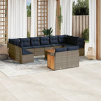 12-teiliges Gartensofa-Set mit Kissen, grau, Polyrattan