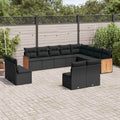 12-tlg. Garten-Sofagarnitur mit Kissen Schwarz Poly Rattan