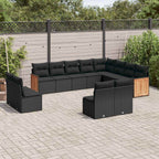 12-tlg. Garten-Sofagarnitur mit Kissen Schwarz Poly Rattan