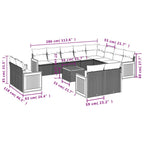 13-teiliges Gartensofa-Set mit Kissen, schwarzes Polyrattan