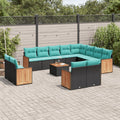 13-teiliges Gartensofa-Set mit Kissen, schwarzes Polyrattan
