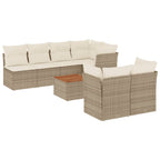 8-tlg. Garten-Sofagarnitur mit Kissen Beige Poly Rattan