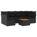 7-tlg. Garten-Sofagarnitur mit Kissen Schwarz Poly Rattan