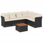 7-tlg. Garten-Sofagarnitur mit Kissen Schwarz Poly Rattan