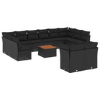 13-tlg. Garten-Sofagarnitur mit Kissen Schwarz Poly Rattan