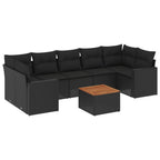 8-tlg. Garten-Sofagarnitur mit Kissen Schwarz Poly Rattan