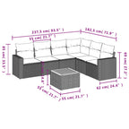 7-tlg. Garten-Sofagarnitur mit Kissen Schwarz Poly Rattan