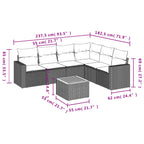 7-tlg. Garten-Sofagarnitur mit Kissen Schwarz Poly Rattan