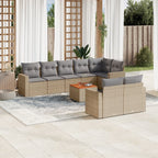 9-tlg. Garten-Sofagarnitur mit Kissen Beige Poly Rattan