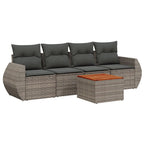 5-tlg. Garten-Sofagarnitur mit Kissen Grau Poly Rattan