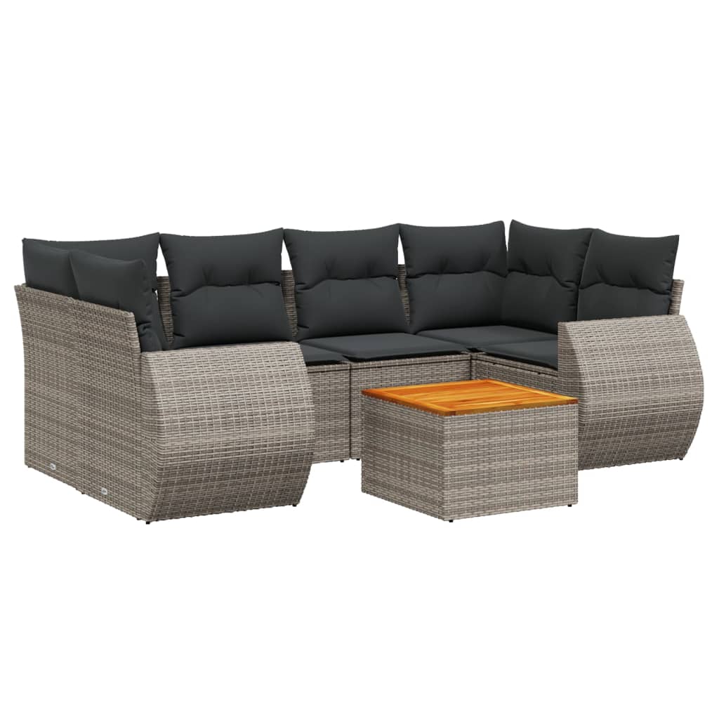 7-tlg. Garten-Sofagarnitur mit Kissen Grau Poly Rattan