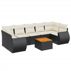 8-tlg. Garten-Sofagarnitur mit Kissen Schwarz Poly Rattan