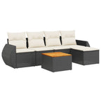6-tlg. Garten-Sofagarnitur mit Kissen Schwarz Poly Rattan