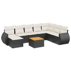 9-tlg. Garten-Sofagarnitur mit Kissen Schwarz Poly Rattan