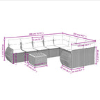 10-teiliges Gartensofa-Set mit Kissen, grau, Polyrattan