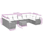 11-teiliges Gartensofa-Set mit Kissen, grau, Polyrattan