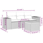 4-tlg. Garten-Sofagarnitur mit Kissen Schwarz Poly Rattan