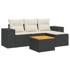 5-tlg. Garten-Sofagarnitur mit Kissen Schwarz Poly Rattan