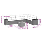 8-tlg. Garten-Sofagarnitur mit Kissen Schwarz Poly Rattan