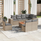 9-tlg. Garten-Sofagarnitur mit Kissen Beige Poly Rattan