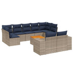 10-teiliges Gartensofa-Set mit Kissen, grau, Polyrattan