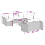 10-teiliges Gartensofa-Set mit Kissen, grau, Polyrattan