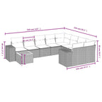 10-tlg. Garten-Sofagarnitur mit Kissen Schwarz Poly Rattan