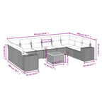 11-teiliges Gartensofa-Set mit Kissen, grau, Polyrattan