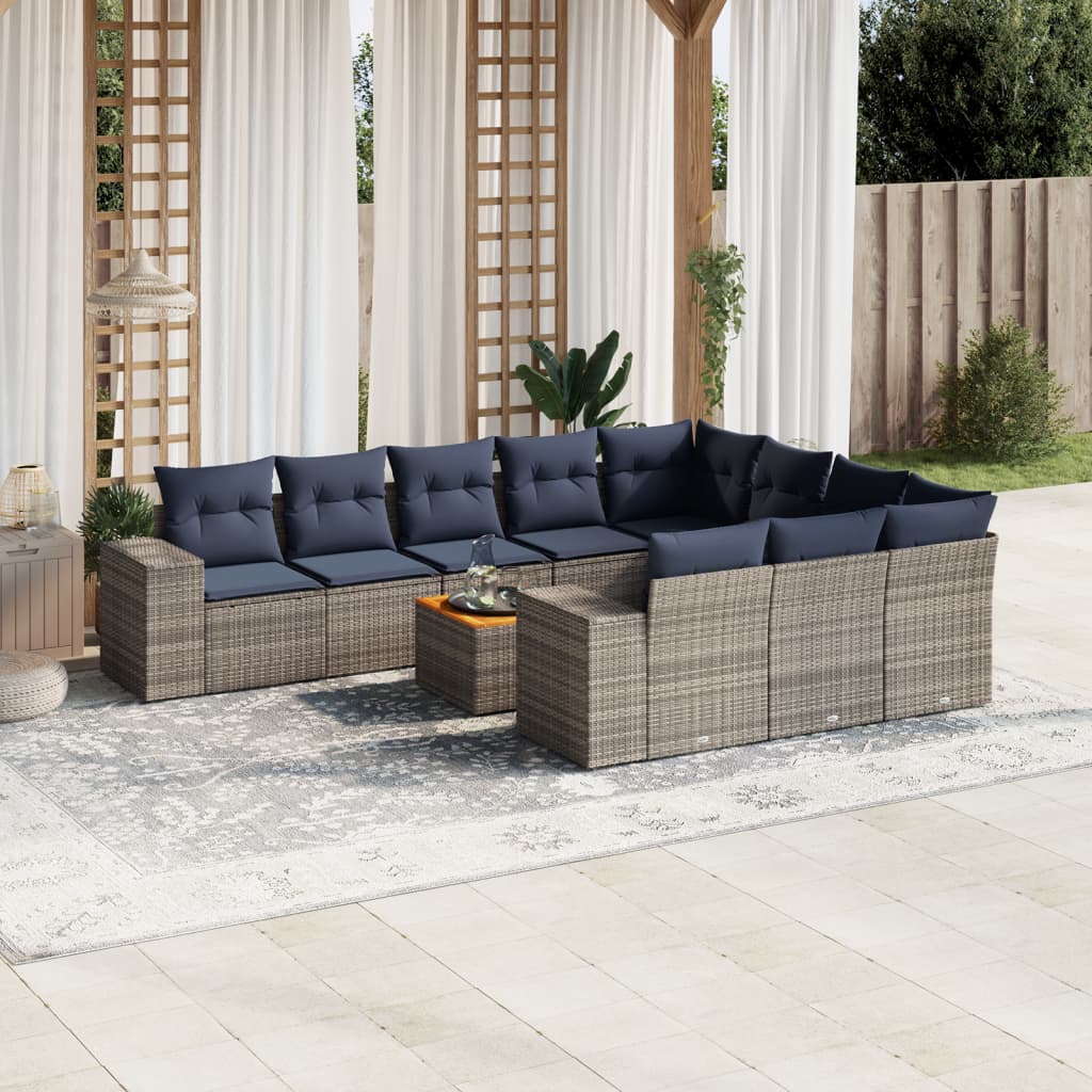 11-teiliges Gartensofa-Set mit Kissen, grau, Polyrattan