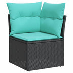 11-teiliges Gartensofa-Set mit Kissen, schwarzes Polyrattan