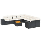 11-tlg. Garten-Sofagarnitur mit Kissen Schwarz Poly Rattan